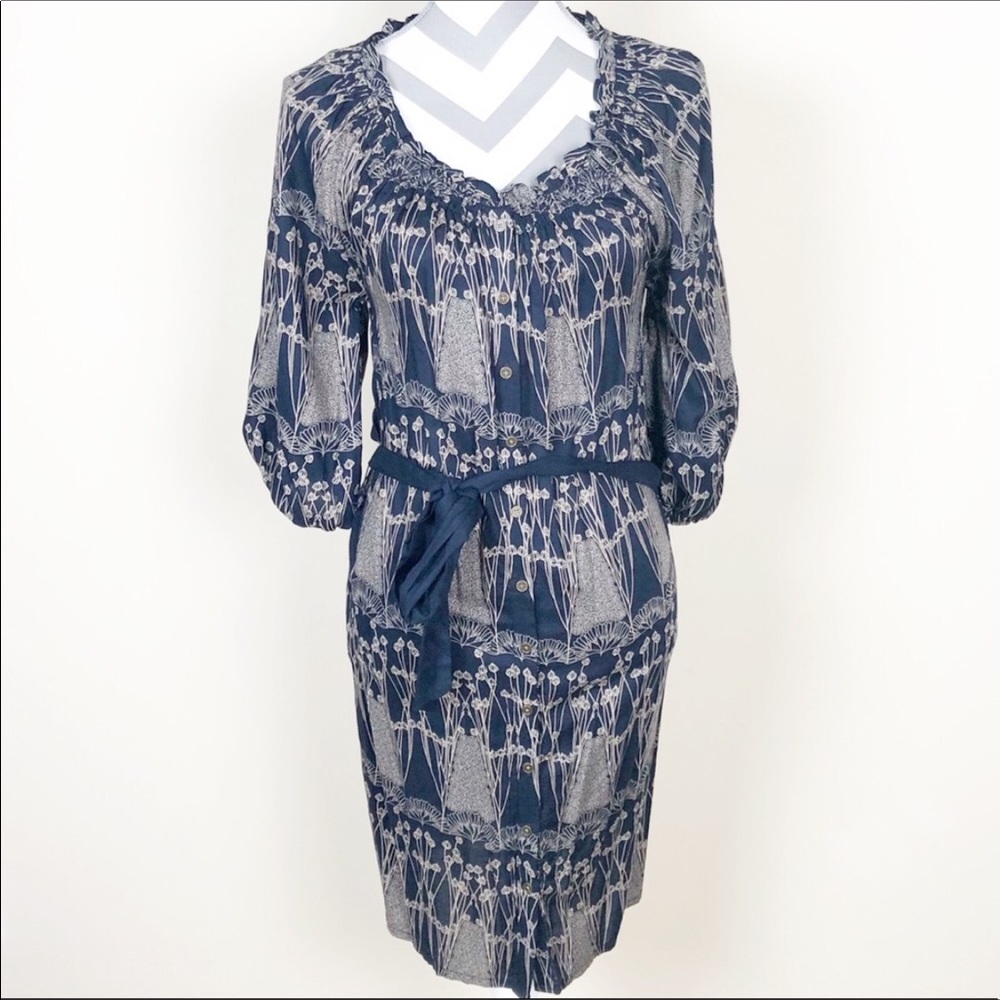 Banana Republic Navy Blue Button Down Belted Dress